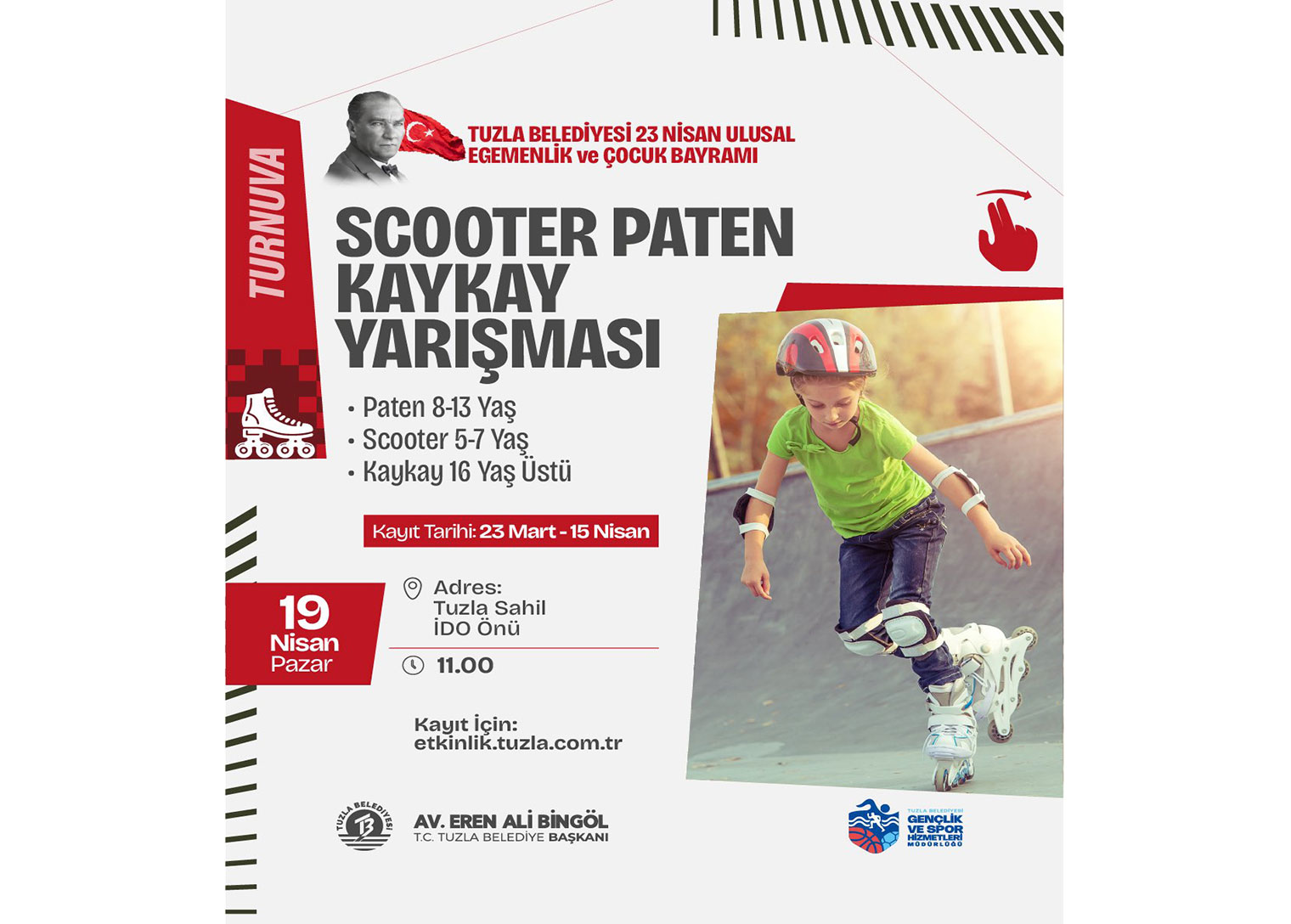 Tuzla’da 23 Nisan’a özel scooter, paten ve kaykay yarışmaları düzenlenecek   
