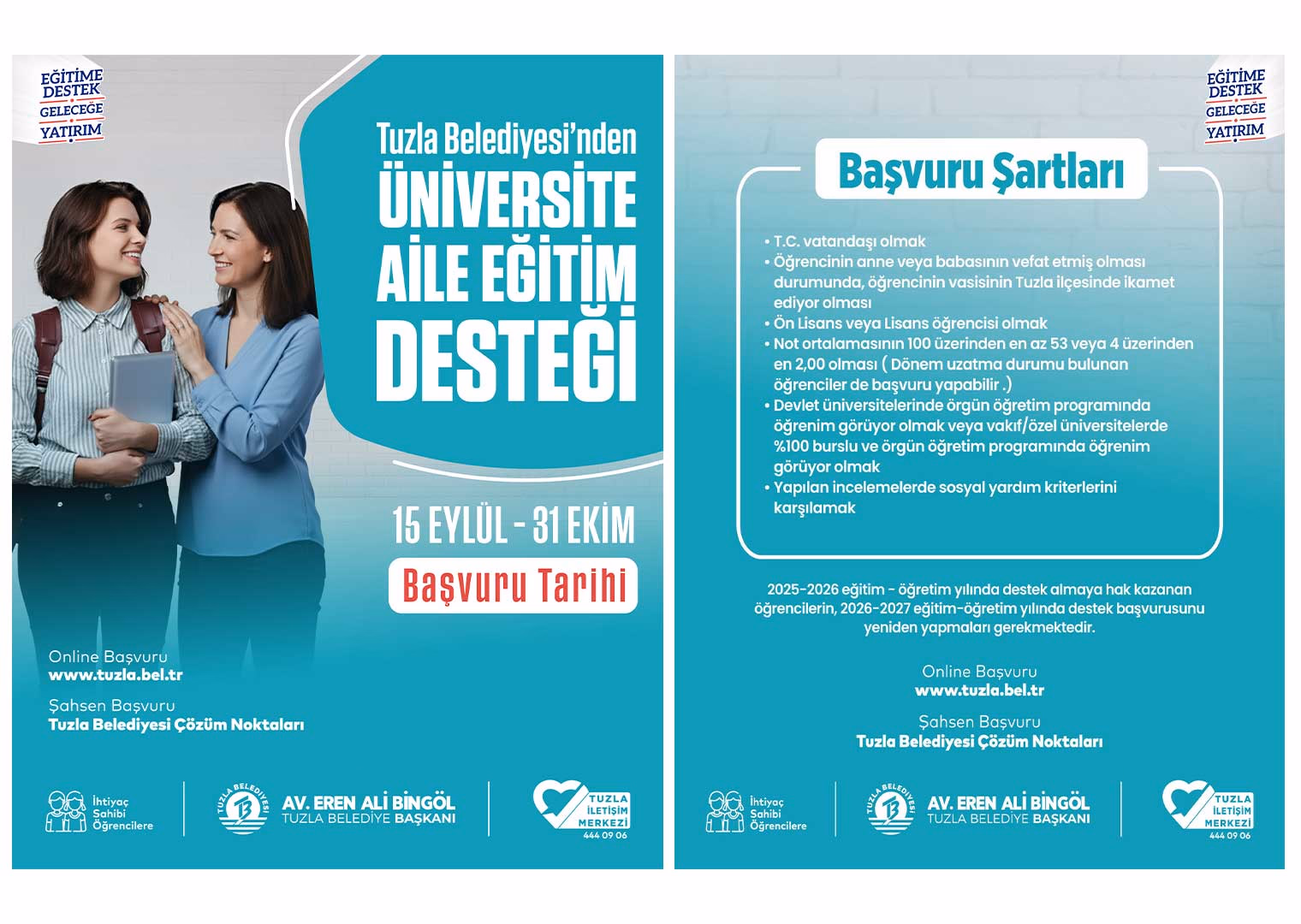 Tuzla Belediyesi’nden üniversiteli gençlerin ailelerine eğitim desteği